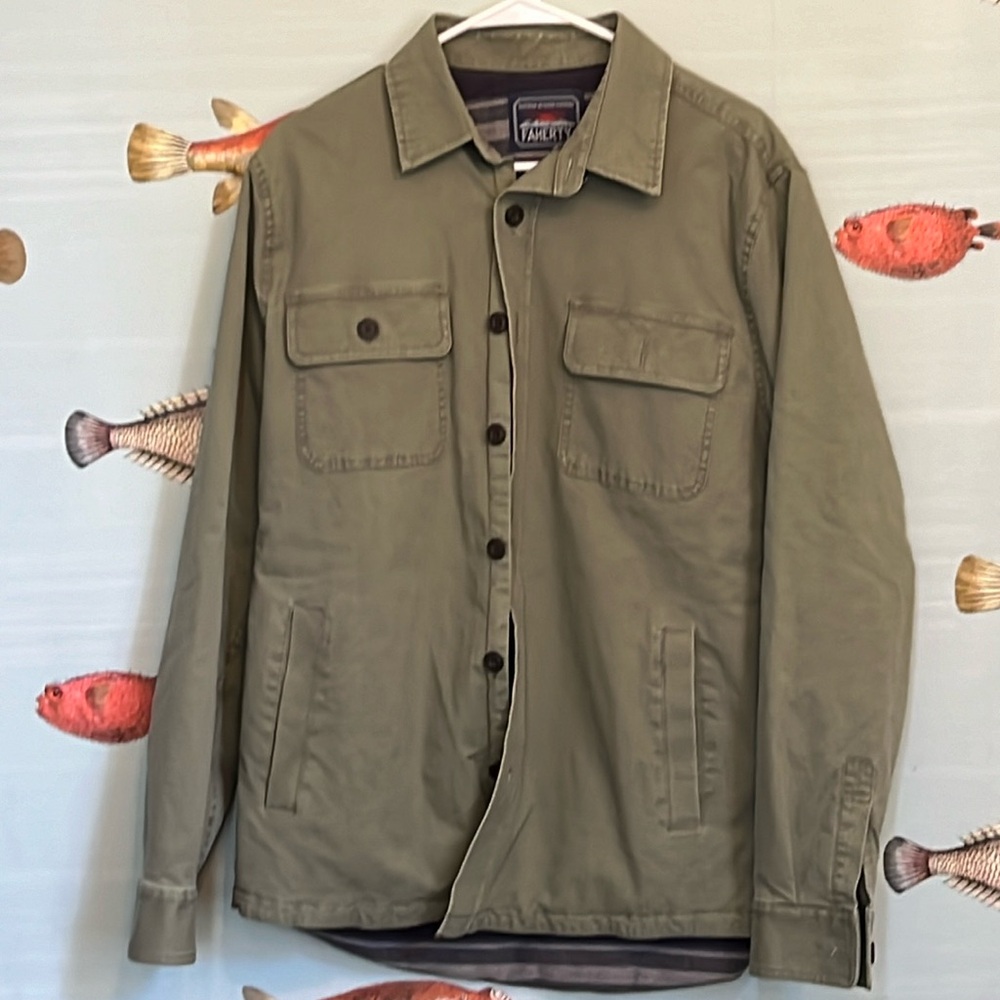 Faherty Olive Green Casual Button-Down Shirt Jacket